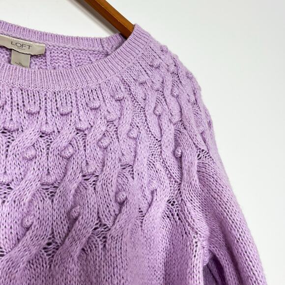 LOFT Wool Blend Pullover Pastel Purple Cable Knit‎ Sweater Sz XL Lilac Crew Neck - Picture 4 of 9